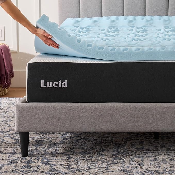 LUCID 3 Inch Gel Memory Foam Mattress Topper, Queen size – 5 Zones – Cooling Gel Infusion – CertiPur Certified Foam