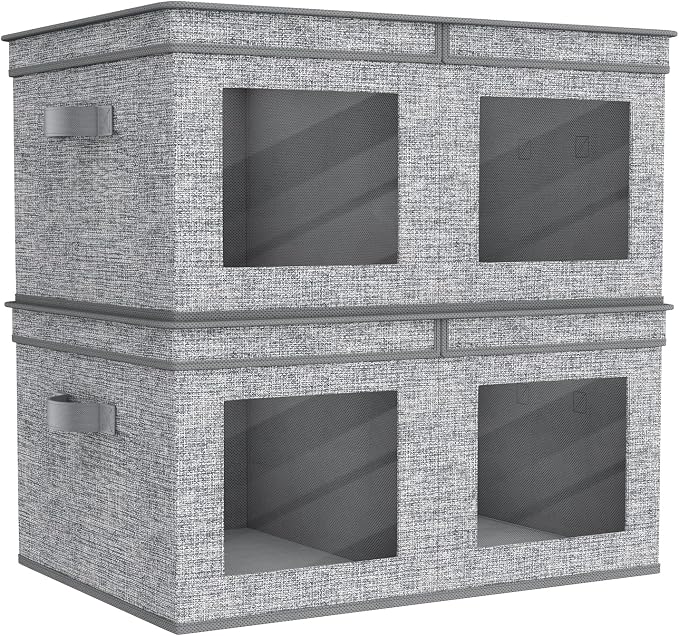 Univivi Large Foldable Fabric Storage Bins with lids [2-Pack] Collapsible Closet Storage Box for Clothes, Closet Organizer with Handles, Storage Cube Basket for Home, Bedroom (Grey, 24" x17" x 12") by Univivi