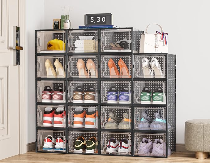 HOMIDEC Shoe Storage, 12 Pack Shoe Organizer for Closet, Shoe Boxes Clear Plastic Stackable Shoe Containers with Lids for Size 13 - Image 6