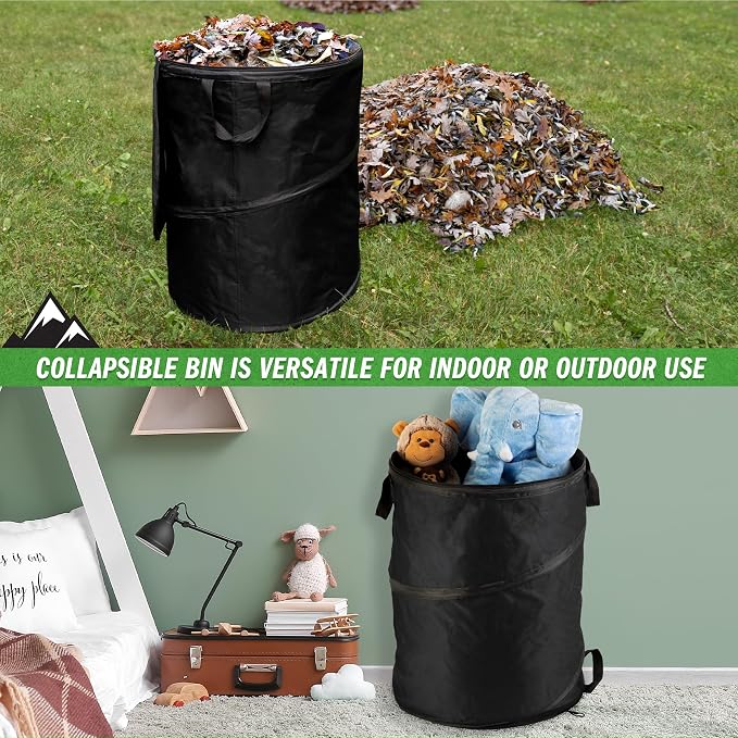 Collapsible Trash Can - 46-Gallon Garbage Can Outdoor Bin with 3 Stakes for RV, Camping, Storage, Recycling, or Yard Waste by Wakeman Outdoors (Black) - Image 5