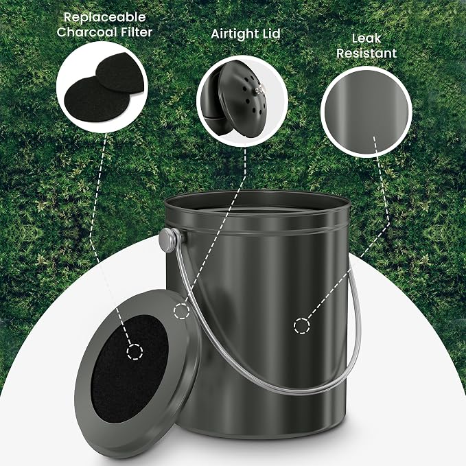 Utopia Kitchen Compost Bin for Kitchen Countertop, 1.3 Gallon Compost Bucket for Kitchen with Lid, Includes 1 Spare Charcoal Filter (Grey) - Image 5