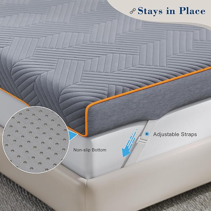 EnHomee Memory Foam Mattress Topper,3 Inch King Mattress Topper Pressure Relief with Cooling Gel and Removable & Washable Embossed Cover, CertiPUR-US & Oeko-TEX Certified, Grey, King