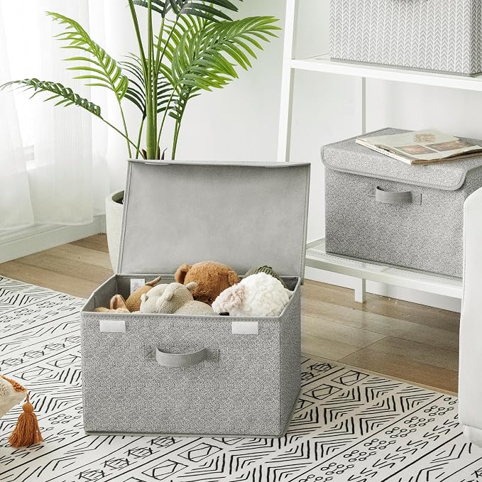 GRANNY SAYS Storage Baskets with Lids, Clothes Storage Boxes, Fabric Storage Bins, Keepsake Box, Closet Organizers and Storage, Gray, 2-Pack - Image 3