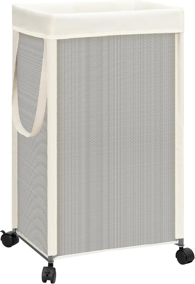 STORAGE MANIAC Laundry Hamper with Wheels, 90L (23.7 Gal) Large Tall Rolling Laundry Basket with Removable and Washable Liner Bag, Aesthetic Dirty Clothes Hamper for College, Dorm, Off-white by STORAGEMANIAC