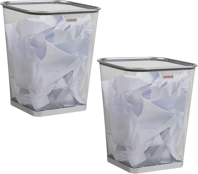 Mind Reader Mesh Trash Can, Square Wastebasket for Office or Home, 5 Gallon Capacity, Metal Mesh, Set of 2, Silver by MindReader