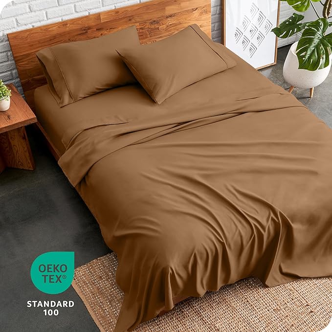 Bare Home California King Sheet Set - 1800 Ultra-Soft Microfiber Cal King Bed Sheets - Double Brushed - Deep Pockets - Easy Fit - 4 Piece Set - Bed Sheets (California King, Caramel)