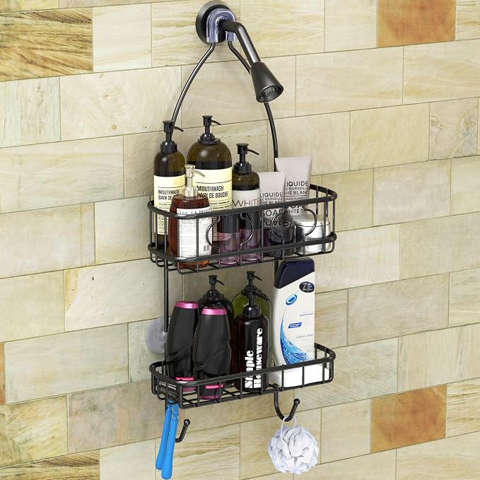 Simple Houseware Bathroom Hanging Shower Head Caddy Organizer, Black (24 x 10.2 x 4.25 inches) - Image 2