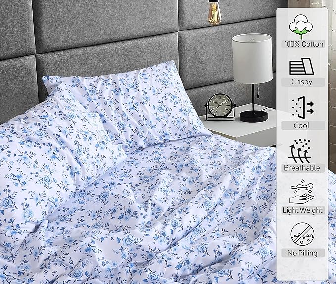 RUVANTI 100% Cotton Sheets – California King Percale Bedding, Cooling & Breathable Floral Design, Durable with a Crisp, Soft & Comfortable Feel, 14" Deep Pocket, 4-Piece Set, Annual
