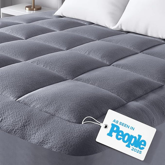 Ultra Soft Queen RV Size Mattress Topper - Viscose Made from Bamboo Pillow Top Mattress Pad for Back Pain Relief - Naturally Cooling for Hot Sleepers, Gray
