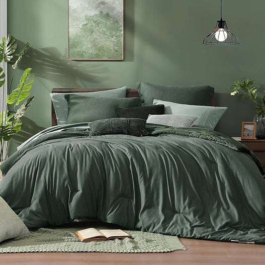 Monbix Twin XL Comforter Set Deep Forest, Cationic Dyeing Bedding Set Reversible 5 Pieces, All Season Bed in a Bag with Comforter, Sheets, Pillowcase & Sham
