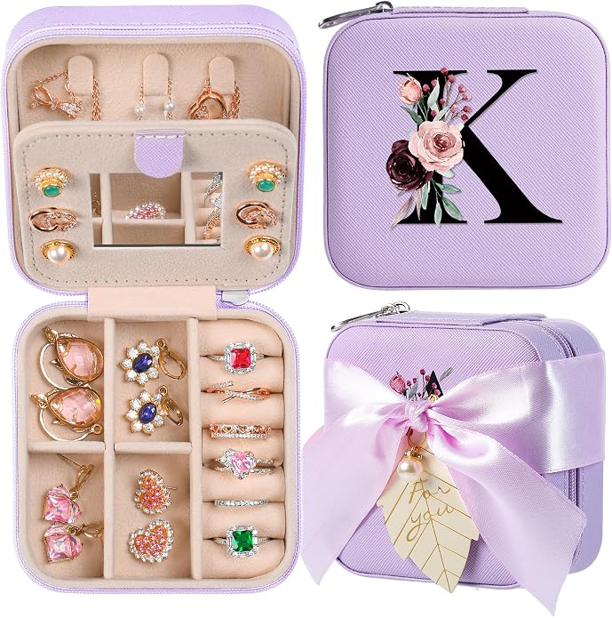 AYGXU Travel Jewelry Box for Women and Girls - Small Case With Initial A-Z - Teacher Gifts by AYGXU