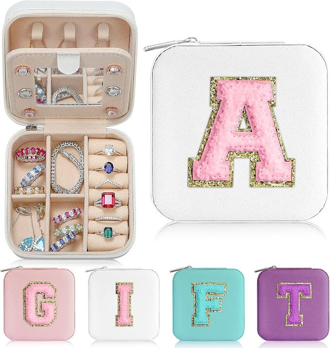 Parima Mothers Day Gifts for Mom Daughter - Girl Gifts, 6 7 8 9 10 11 12 13 14 Year Old,Gift for Teens Kids Daughter Sister Birthday Gift, Travel Jewelry Case Small Jewelry Box | Letter A, White by PARIMA