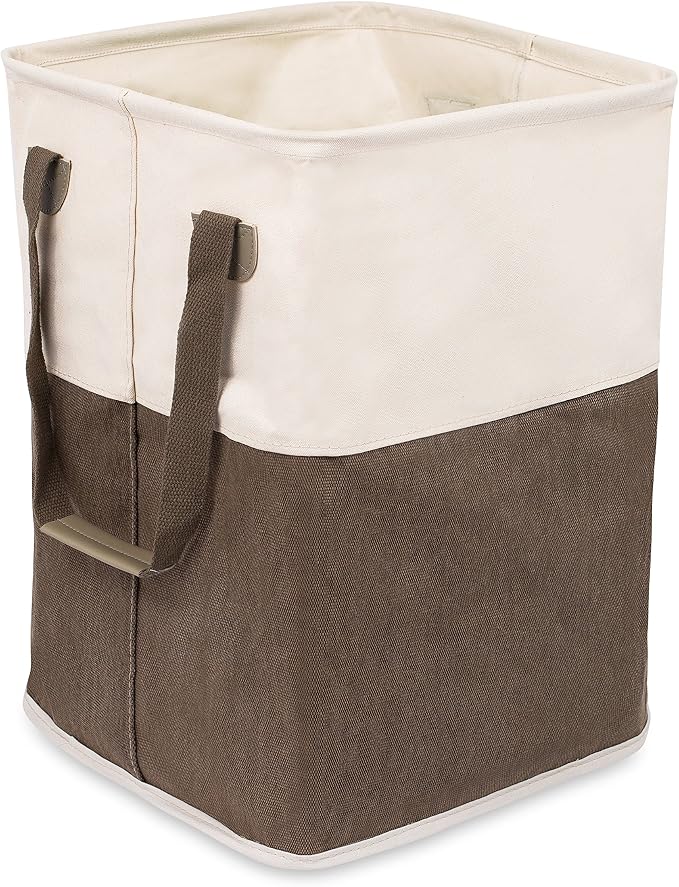 BIRDROCK HOME Square Cloth Laundry Hamper with Handles - Dirty Clothes Sorter - Easy Storage - Foldable - Brown and White Canvas by BIRDROCKHOME