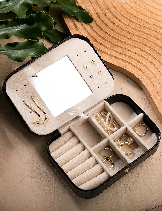 S.Leaf Travel Jewelry Organizer Boxes for Women Small Portable Necklace Earrings Bracelet Rings Travel Case Best Friend Birthday Gifts for Women Trendy (15_Crocodile_Black_Big) - Image 3