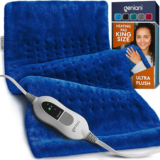 GENIANI Electric Heating Pad for Back Pain & Cramps Relief, Electric Throw, Auto Shut Off, Machine Washable, Moist Heat Pad for Neck & Shoulder, 12x24 Space Blue