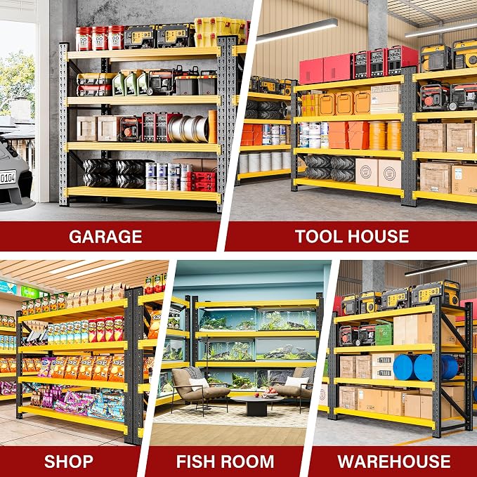 48" Wide Heavy Duty Garage Shelving Units,3000LBS Deep Storage Shelves,Yellow Metal Garage Shelves,Large Storage Rack,Steel Shelf,Industrial Shelving for Shop,Warehouse,Basement,48" W x 24" D x 70" H - Image 5