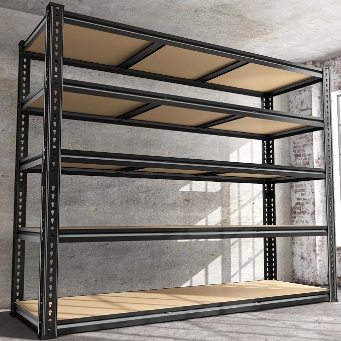 48" W Garage Shelving Heavy Duty 2800LBS Garage Storage Shelves, 5 Tier Adjustable Metal Shelving Unit Utility Rack Shelf for Warehouse, Pantry, Closet, Kitchen 72" H x 48" W x 18" D, Black,Gifts by RoomFave-organizeyourjoy