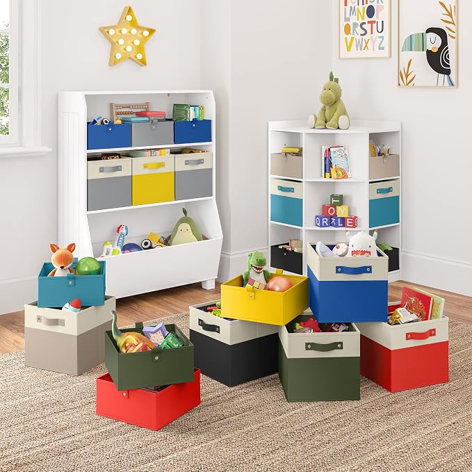 RiverRidge Kids 6pc Folding Storage Bins Set - 10.5”W x 5”H Fabric Boxes with Handles for Closet Organizer & Storage - Taupe Cube Storage Organizer for Toys, Clothes & Crafts - Fits RiverRidge Shelve - Image 2