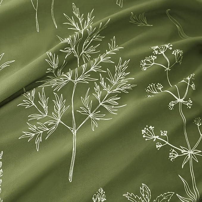 Love's cabin Olive Green Twin Comforter Set - Twin XL Size Comforter Set Dorm Bedding, 2 Pieces Cute Floral Bedding, Soft Reversible Flowers Comforter, 1 Comforter & 1 Pillow Sham