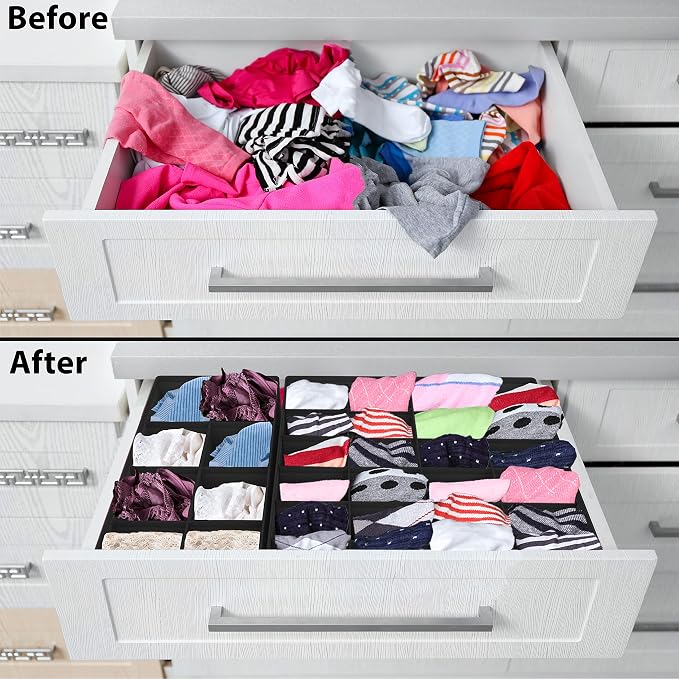 Simple Houseware 4-Pack Drawer Organizer Set - Closet Dividers for Underwear, Socks, Bras, Scarves, Ties - Foldable Non-Woven Storage Boxes, Black - Image 3
