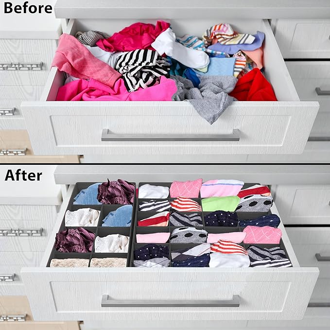Simple Houseware 4-Pack Drawer Organizer Set - Closet Dividers for Underwear, Socks, Bras, Scarves, Ties - Foldable Non-Woven Storage Boxes, Dark Gray - Image 3