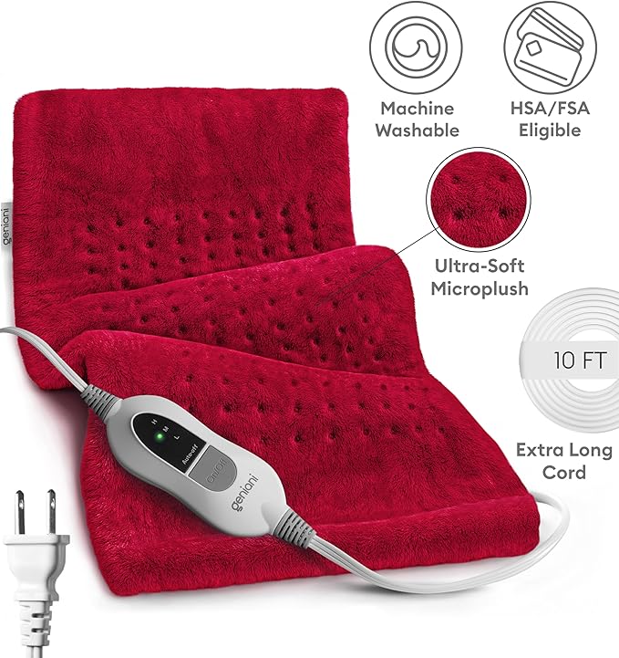 GENIANI Electric Heating Pad for Back Pain & Cramps Relief, Electric Throw, Auto Shut Off, Machine Washable, Moist Heat Pad for Neck & Shoulder, 12x24 Viva Magenta