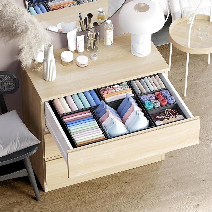 Drawer Organizer Clothes Set of 12 Black - Dresser Organizer For Nursery, Bedroom, Closet - Perfect Baby Clothes Organizer and Storage & General Nursery Organization or Dresser Drawer Organizers - Image 5