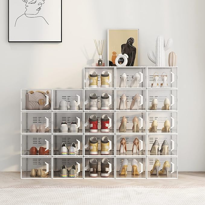 SEE SPRING XX-Large Shoe Storage Box Fit Size 14, Clear Plastic Stackable Shoe Organizer for Closet, Space Saving Sneaker Shoe Rack Containers Bins Holders for Entryway, Under Bed, 12 Pack Black - Image 7