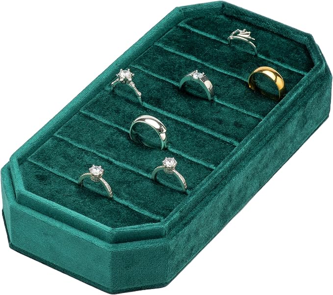 Velvet Ring Organizer Display Tray Jewelry Box Earring Holder Case for Wedding Birthday Christmas Day (Green) - Image 2