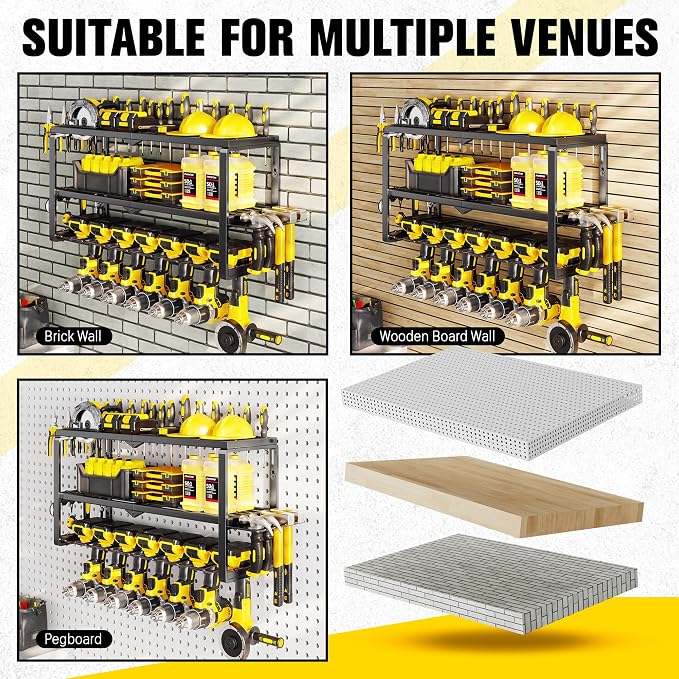 Hipidian Fathers Day Dad Gifts for Men, Power Tool Organizer Wall Mount- 300lb Capacity 3-Tier Storage Rack with 7 Drill Holders for Garage Tools, Best Birthday Gifts for Men Dad Husband - Image 7