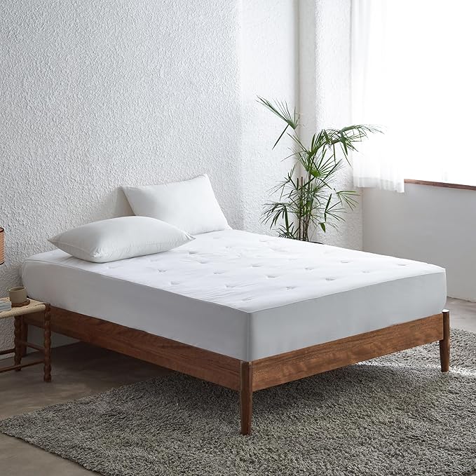 Simple&Opulence Cooling Quilted Mattress Pad – Fitted Sheet Mattress Protector Cover with Elastic Corners, Soft & Breathable, 16 Inch Deep Pocket (White, Twin)
