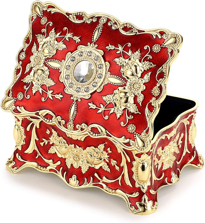 Hipiwe Hipiw Vintage Jewelry Organizer Box - Metal Trinket Storage Box Ornate Treasure Chest Box Jewelry Decorative box Keepsake Gift Box Case for Women,4.9"x3.4"x2.7" - Image 9