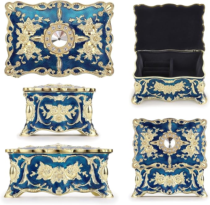 Hipiwe Vintage Jewelry Box, Small Enameled Trinket Box Organizer Rectangular Treasure Chest Box Jewelry Decorative box Keepsake Gift Box Case for Women,3.7x 2.7x 2 inch - Image 3
