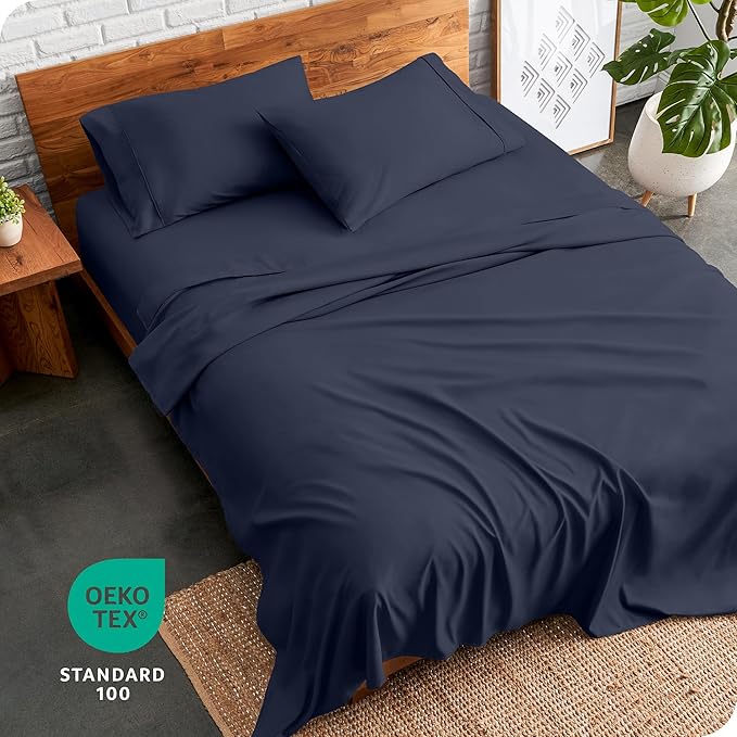 Bare Home Queen Sheet Set - 1800 Ultra-Soft Microfiber Queen Bed Sheets - Double Brushed - Deep Pockets - Easy Fit - 4 Piece Set - Bedding Sheets & Pillowcases (Queen, Midnight Blue)