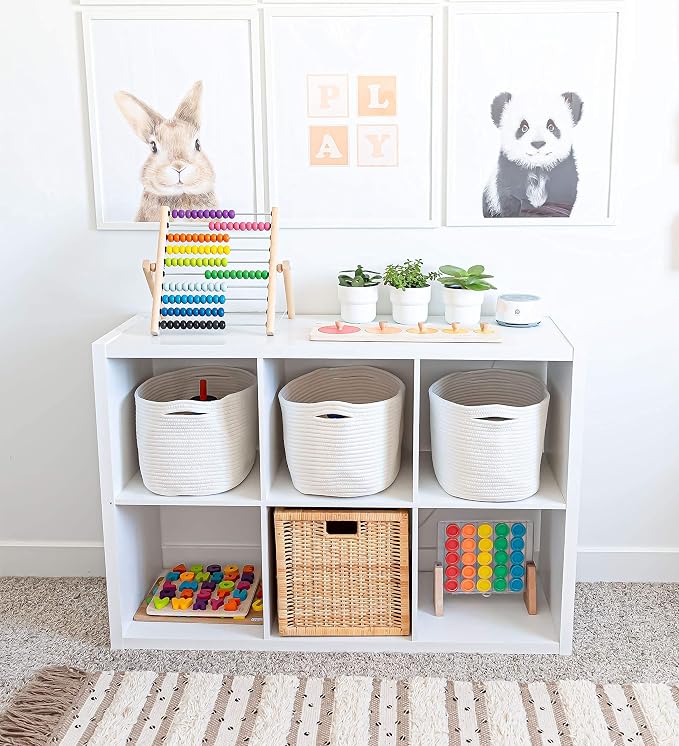 OrganiHaus Rope Baskets for Shelves - Set of 3 Woven Storage Baskets for Organizing, Closet & Toy Storage - Off-White - 15x9x10 - Image 4