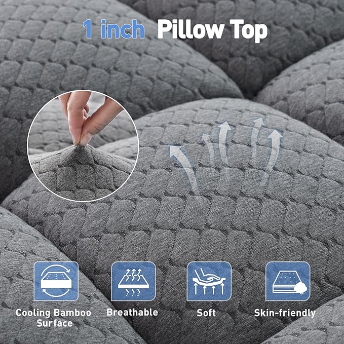 Dual Layer 3 Inch Memory Foam Mattress Topper King Size, 2 Inch Cooling Gel Memory Foam Plus 1 Inch Pillow Top Mattress Pad Cover, with 8-21 Inch Deep Pocket, Grey