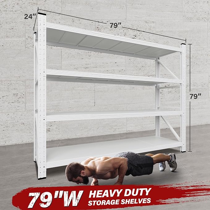 6000LBS Heavy Duty Garage Shelving Units,79" Wide & Deep Storage Shelves,White Metal Garage Shelves,Large Storage Rack,Steel Shelf,Industrial Shelving for Shop,Warehouse,Basement,79" W x 24" D x 79" H - Image 2