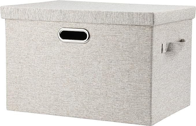 Graciadeco Large 17 36 Quart Collapsible Stackable Storage Bins with Lids, 1 Pack Beige Foldable Fabric Closet Storage Boxes with Lids, 4 Handles Toy Heavyduty Dark Gray Linen Storage Cube Box by GraciadecoStorage