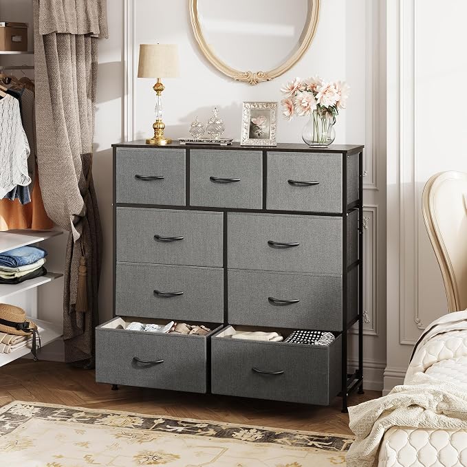 WLIVE 9-Drawer Dresser, Fabric Storage Tower for Bedroom, Hallway, Entryway, Closet, Tall Chest Organizer Unit with Fabric Bins, Steel Frame, Wood Top, Easy Pull Handle, Dark Grey - Image 2
