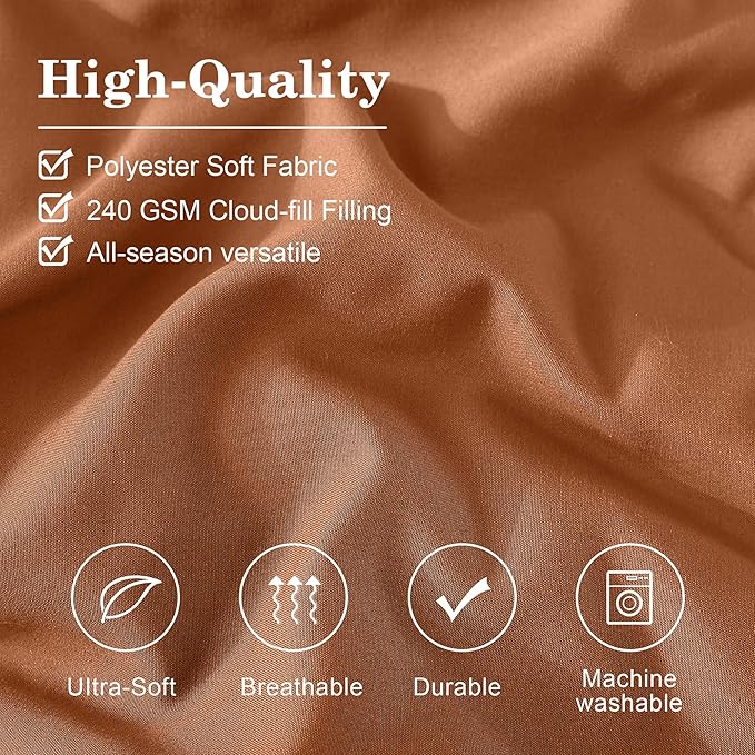 Monbix California King Size Comforter Set - 7 Pieces Bed in a Bag, Burnt Orange Bedding Sets with Comforter, All Seasons Comforter Bed Set with Sheets, Pillowcases & Shams