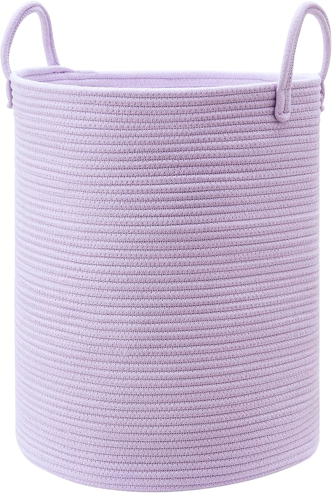60L Large Purple Laundry Hamper Basket for Nursery Kids Tall Lavender Blanket Basket for Girls Cotton Rope Lilac Clothes Hamper in Bedroom 15Dx20H inches by MOJOSCEND