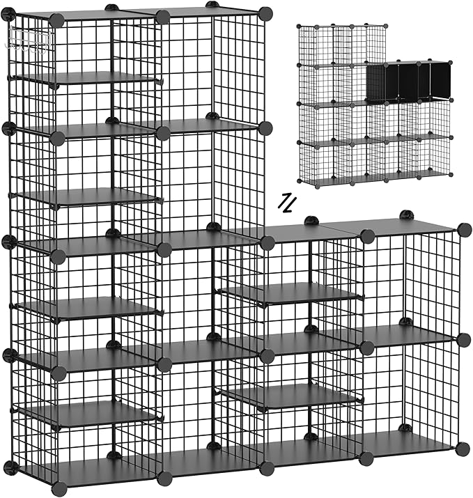 Wire Cube Storage Organizer, 12 Cubes Converted into 14 Cubes, Sturdy Metal Grids Storage Shelf Closet Shelving Units and Storage, Shelves for Bedroom LIvingroom Office by Kiivoena