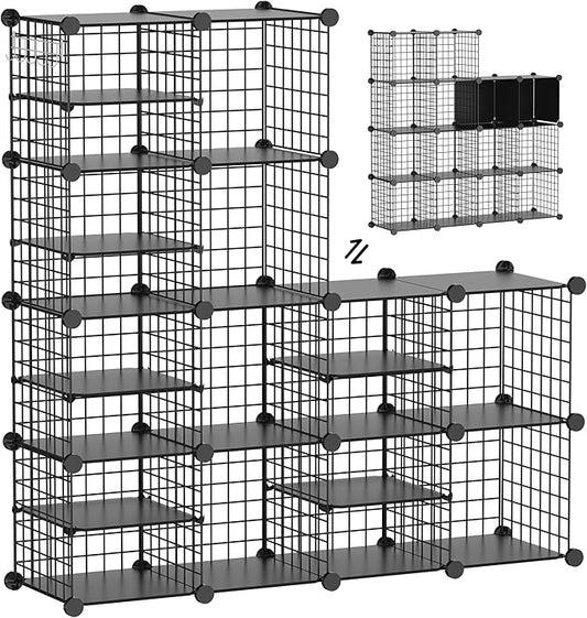 Wire Cube Storage Organizer, 12 Cubes Converted into 14 Cubes, Sturdy Metal Grids Storage Shelf Closet Shelving Units and Storage, Shelves for Bedroom LIvingroom Office by Kiivoena