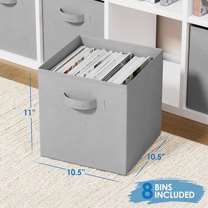 Storage Cubes Pack Of 8 - Standard Size Cube Storage Bin 10.5x10.5x11 With Dual Handles For Easy Carrying- Fabric Storage Bins Collapsible (Light Grey) - Image 2