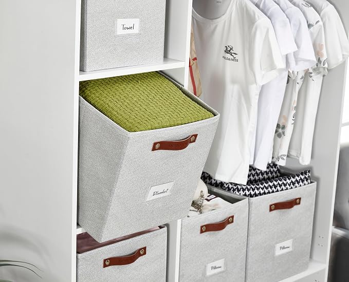 DECOMOMO Storage Baskets, 13x15x13 Storage Cube Bins with Labels for Organizing Shelves (Kallax / 4pcs, Light Texture Grey) - Image 4