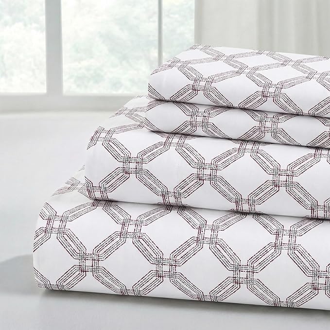 Modern Threads 4-Piece Ultra Soft Microfiber Bed Sheets Set, Wrinkle Free Sheets with Deep Pockets Fitted Sheet, Flat Sheet & Pillowcases, Breathable Bedding, Modern Geometric, California King