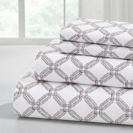 Modern Threads 4-Piece Ultra Soft Microfiber Bed Sheets Set, Wrinkle Free Sheets with Deep Pockets Fitted Sheet, Flat Sheet & Pillowcases, Breathable Bedding, Modern Geometric, California King