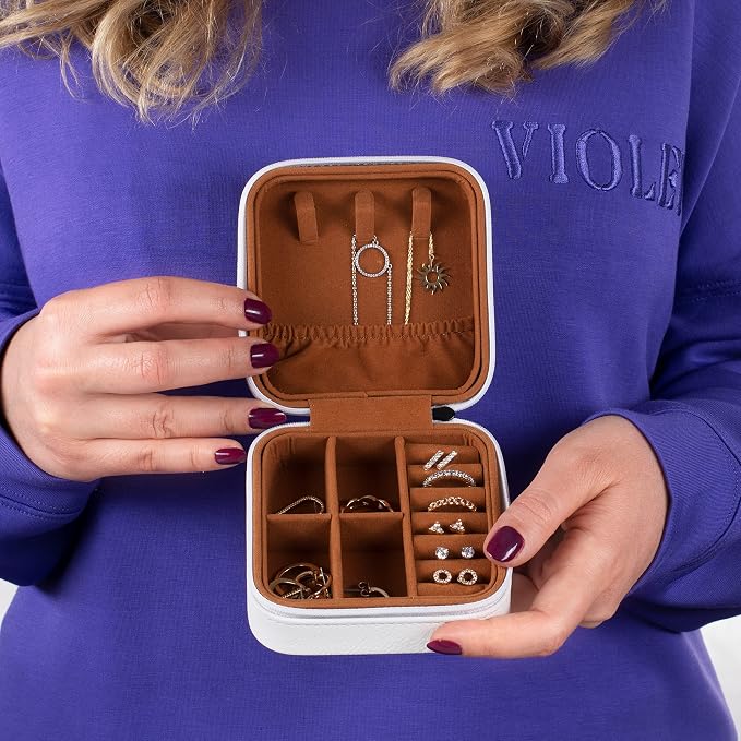 Custom Leather Jewelry Box w/Name & Birth Flower Month - Birthday Gifts for Women, Personalized Jewelry Travel Case - Customized Jewelry Organizer Box, Mom Birthday Gifts - Emerald - Image 7