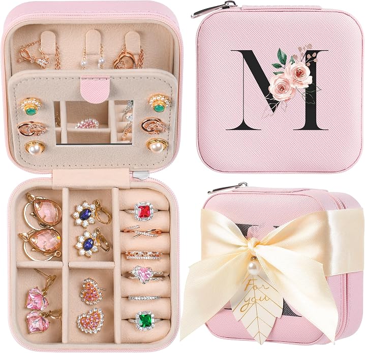 AYGXU Travel Jewelry Box for Women and Girls - Small Case With Initial A-Z - Teacher Gifts by AYGXU