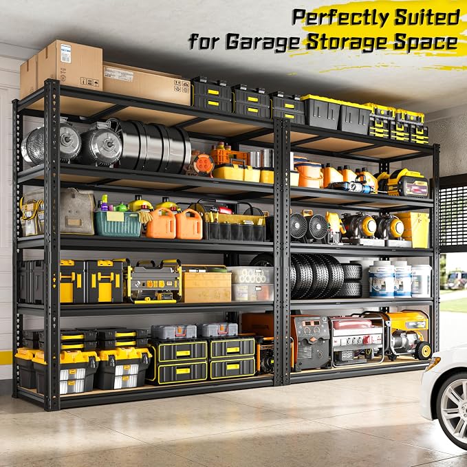 48" W Garage Shelving Heavy Duty 2800LBS Garage Storage Shelves, 5 Tier Adjustable Metal Shelving Unit Utility Rack Shelf for Warehouse, Pantry, Closet, Kitchen 72" H x 48" W x 18" D, Black，2PCS - Image 5